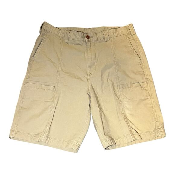 Tommy Bahama Cargo Shorts Mens 34 Khaki Chino‎ Flat Front Stretch 9” Pockets - Picture 1 of 7